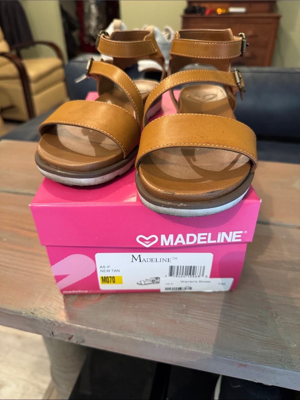 Madeline Tan Double-Strap Comfort Sandals size 7